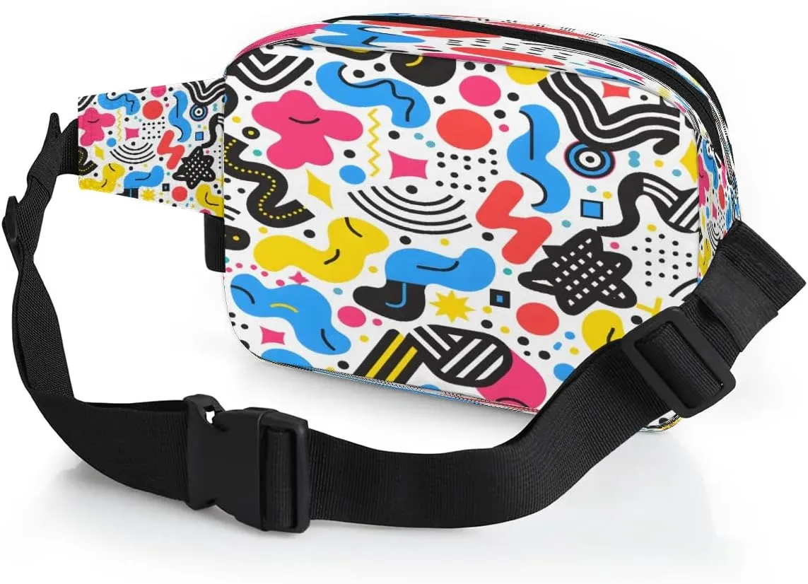 Multicolor Pattern Polyelement Fanny Packs for Women Men Waterproof Waist Bag with Adjustable Strap Belt Bag for Travel Running Hiking