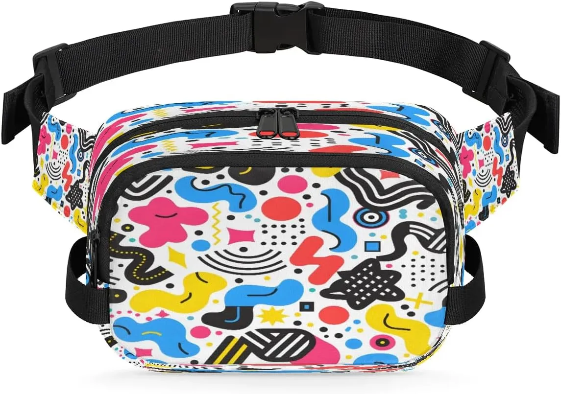 Multicolor Pattern Polyelement Fanny Packs for Women Men Waterproof Waist Bag with Adjustable Strap Belt Bag for Travel Running Hiking