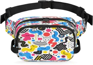 Multicolor Pattern Polyelement Fanny Packs for Women Men Waterproof Waist Bag with Adjustable Strap Belt Bag for Travel Running Hiking