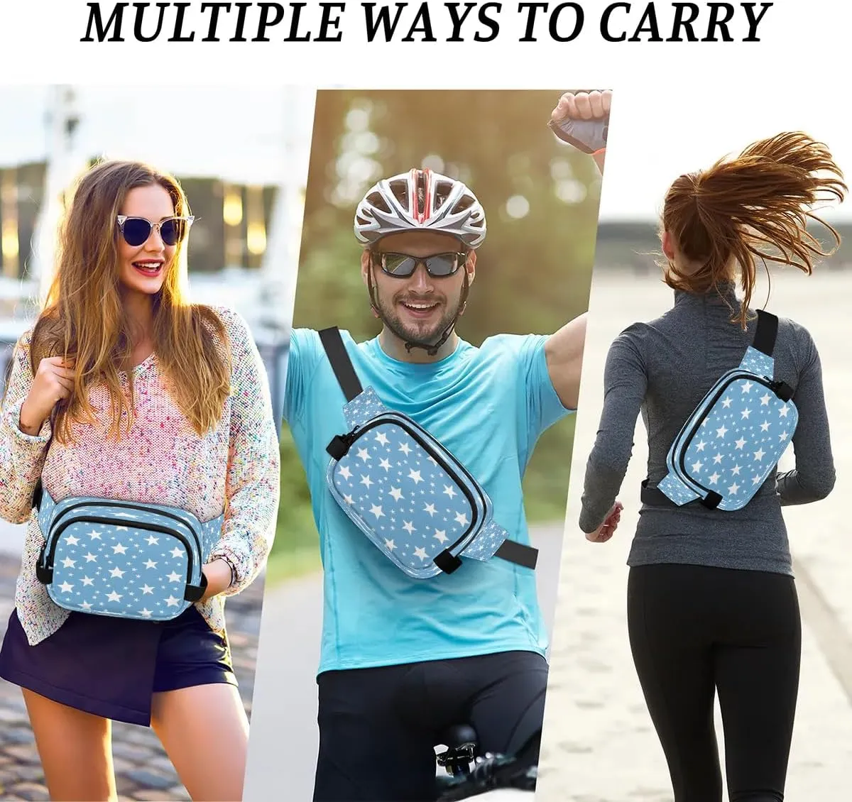 Multicolor Stars Prints Fanny Packs for Women Men Waterproof Waist Bag with Adjustable Strap Belt Bag for Travel Running Hiking