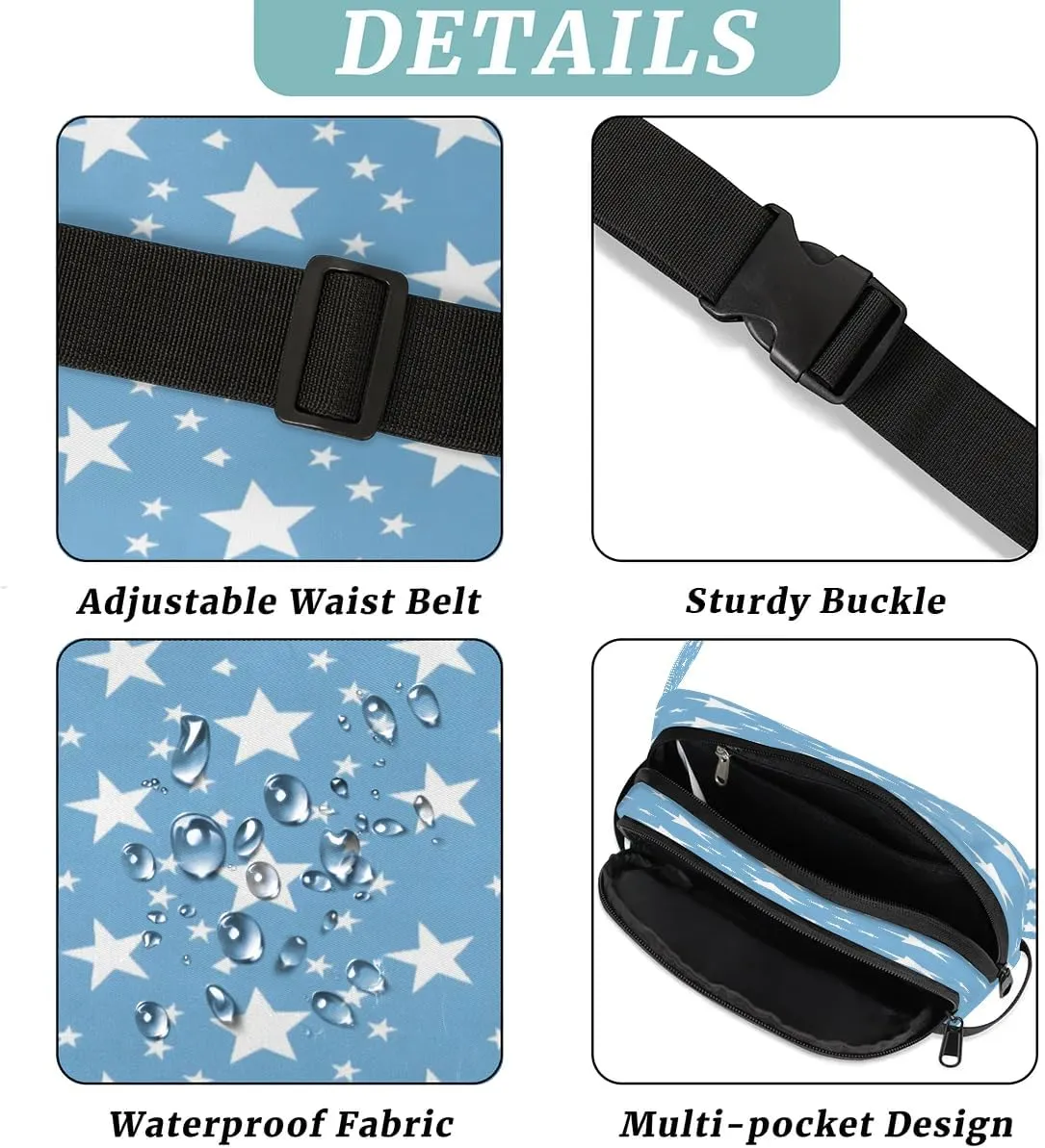 Multicolor Stars Prints Fanny Packs for Women Men Waterproof Waist Bag with Adjustable Strap Belt Bag for Travel Running Hiking