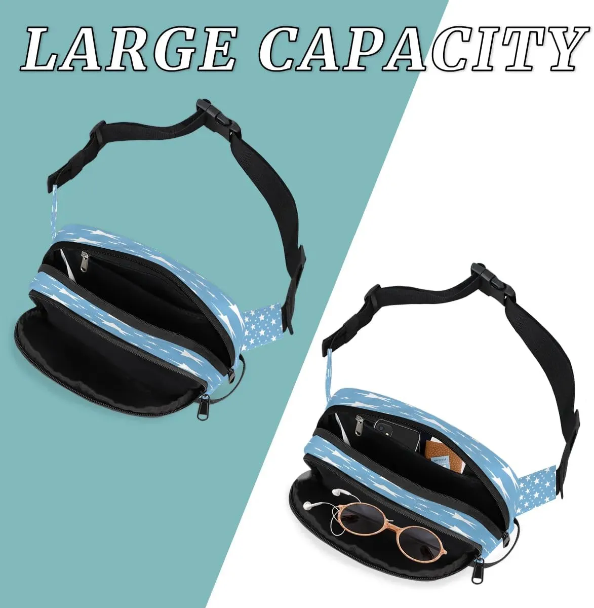 Multicolor Stars Prints Fanny Packs for Women Men Waterproof Waist Bag with Adjustable Strap Belt Bag for Travel Running Hiking