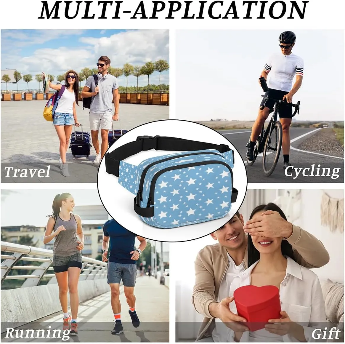 Multicolor Stars Prints Fanny Packs for Women Men Waterproof Waist Bag with Adjustable Strap Belt Bag for Travel Running Hiking