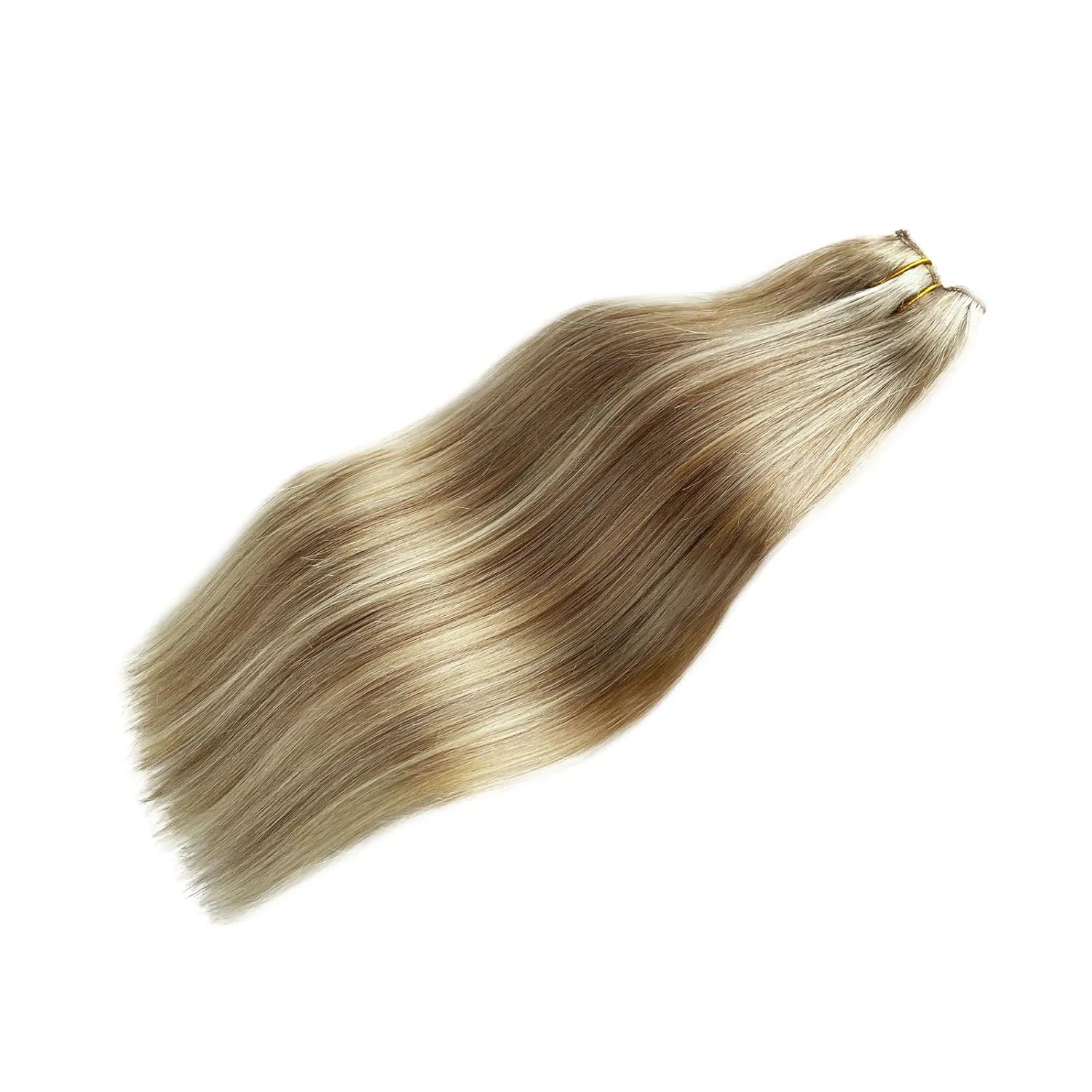 Munx Wire Hair Extensions Real Human Hair, Medium Brown Highlighted Golden Blonde 18 Inch 80g Wire Hair Extensions Straight Hair Extensions Secret Fish Line Real Hair Extensions
