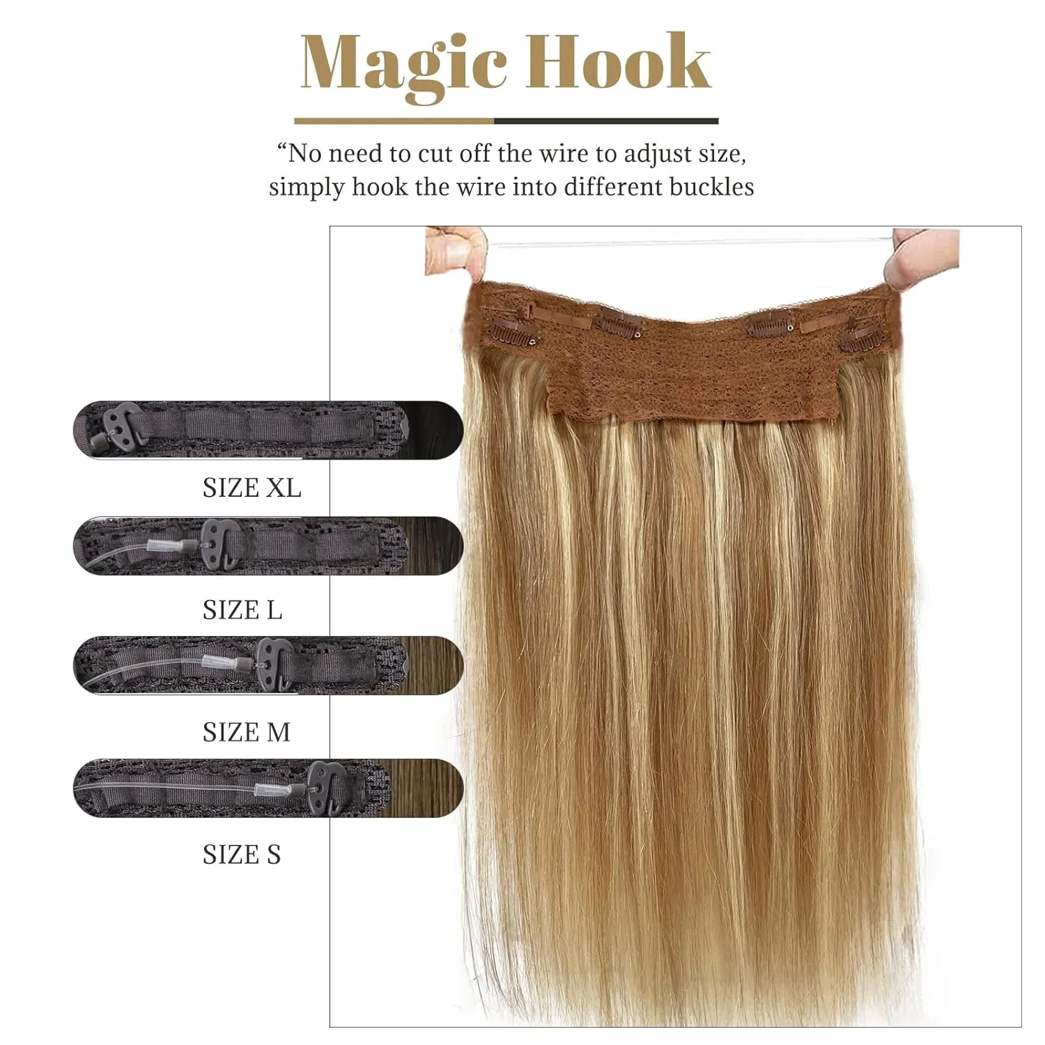 Munx Wire Hair Extensions Real Human Hair, Medium Brown Highlighted Golden Blonde 18 Inch 80g Wire Hair Extensions Straight Hair Extensions Secret Fish Line Real Hair Extensions