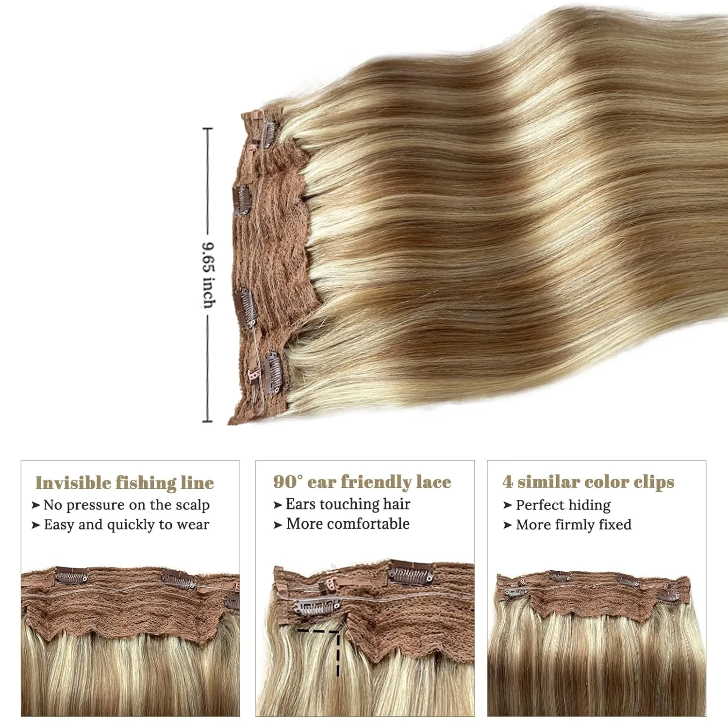 Munx Wire Hair Extensions Real Human Hair, Medium Brown Highlighted Golden Blonde 18 Inch 80g Wire Hair Extensions Straight Hair Extensions Secret Fish Line Real Hair Extensions