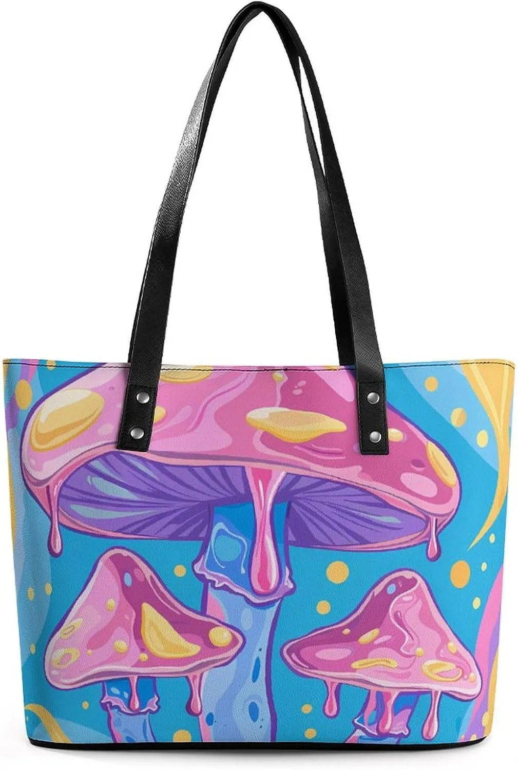 Mushrooms Magic Psychedelic Women's Tote Shoulder Bag Handbag Top Handle Leather 29 * 34 * 14cm