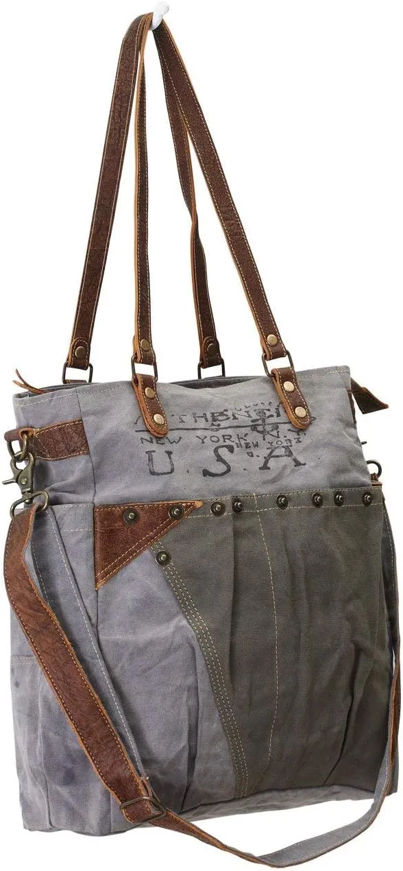 Myra Bags USA Journey Upcycled Canvas Shoulder Bag S-0735, Tan, Khaki, Brown, One_Size