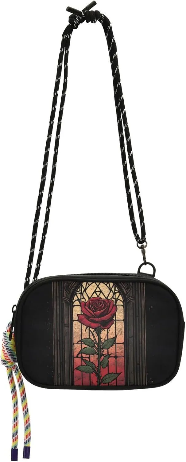 Mystery Red Roses Print Crossbody Handbags for Women Walking, Hiking Lightweight Shoulder Phone Purse