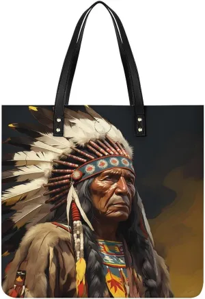 Native American The Old Chief Tote Bags PU Leather Top Handle Satchel Handbags Shoulder Bags Travel Purse for Women Men