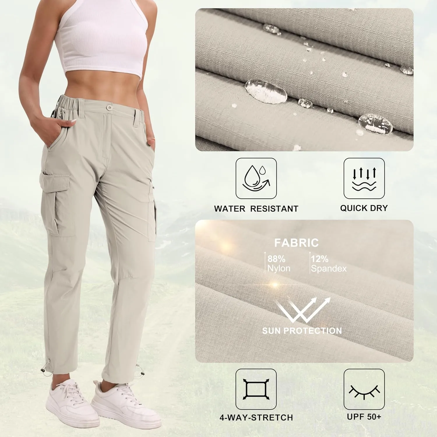 NATUVENIX Womens Hiking Pants Quick Dry Travel Pants Women Stretch Cargo Pants for Women Water Resistant Golf Pants Outdoor