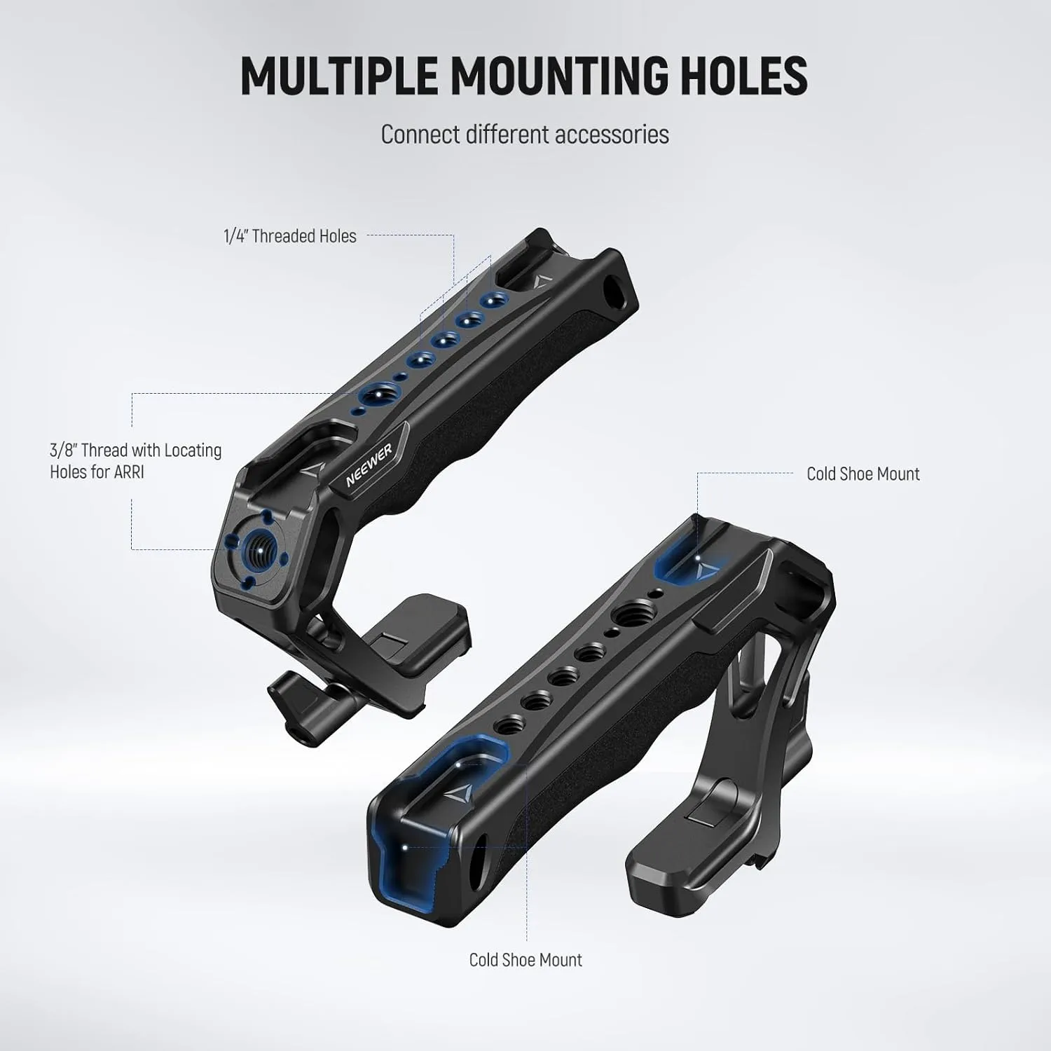 NEEWER NATO Top Handle Kit with Quick Release NATO Clamp, 48mm Mini NATO Rail, Ergonomic Silicone Grip, Cold Shoes, 1/4" Threads, 3/8" for ARRI, Compatible with SmallRig Camera Cage, CA103