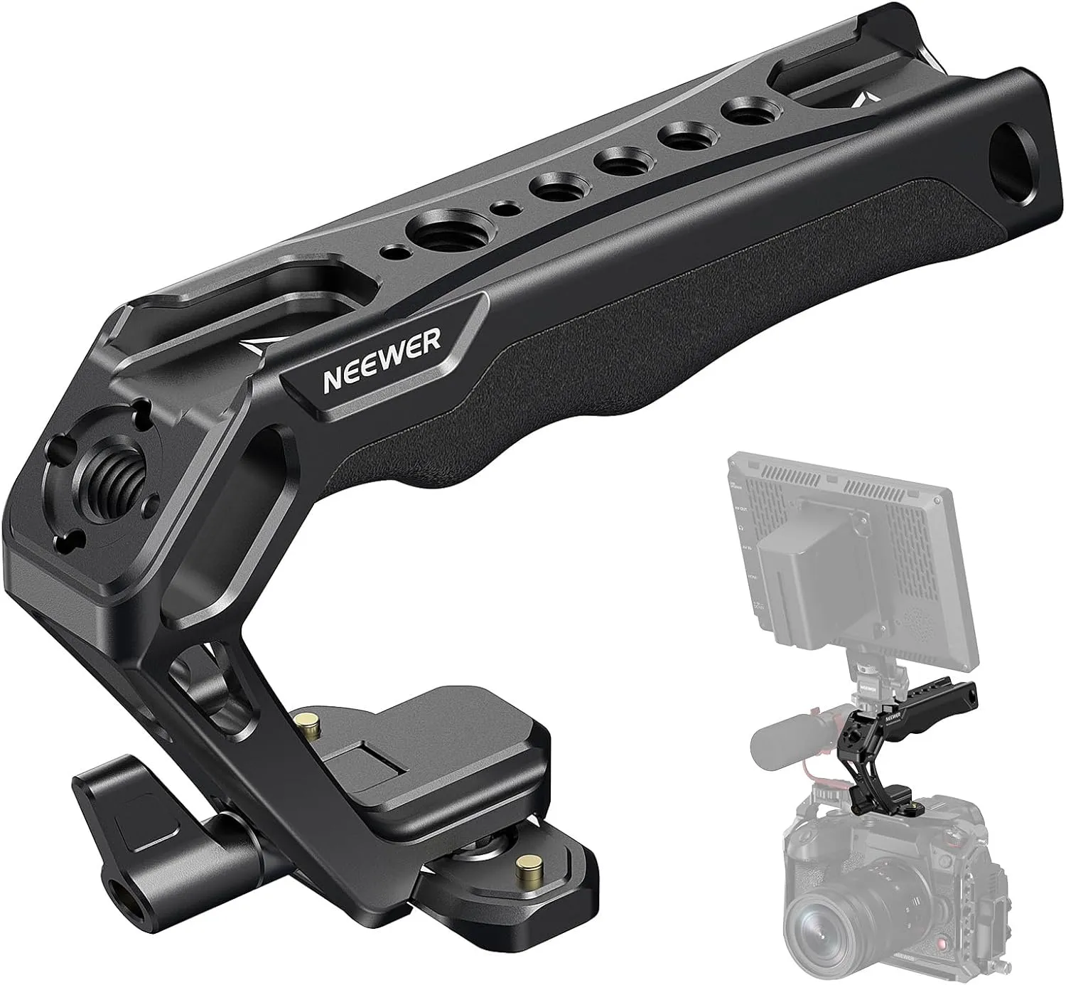NEEWER NATO Top Handle Kit with Quick Release NATO Clamp, 48mm Mini NATO Rail, Ergonomic Silicone Grip, Cold Shoes, 1/4" Threads, 3/8" for ARRI, Compatible with SmallRig Camera Cage, CA103