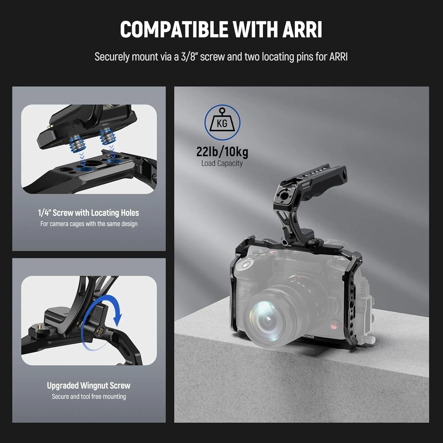NEEWER NATO Top Handle Kit with Quick Release NATO Clamp, 48mm Mini NATO Rail, Ergonomic Silicone Grip, Cold Shoes, 1/4" Threads, 3/8" for ARRI, Compatible with SmallRig Camera Cage, CA103