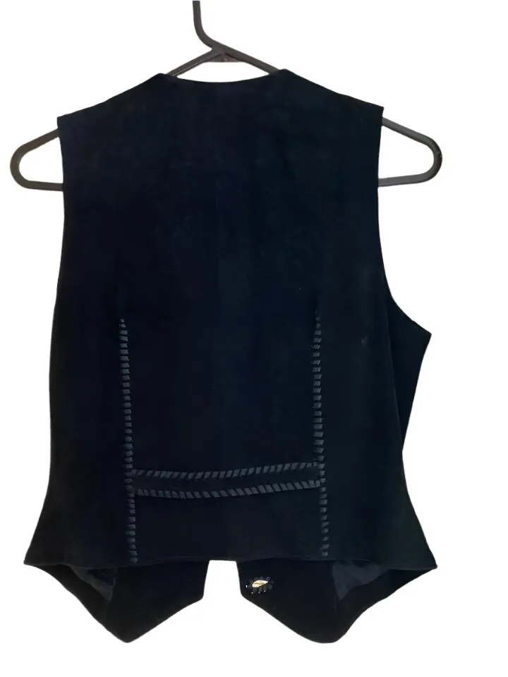 New Black Suede Leather Fringe Paw Beaded Vest For Cowgirls CGV428