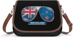 New Zealand Flag Glasses Crossbody Bags for Women PU Leather Tote Bag Purse Shoulder Bag for Travel Office