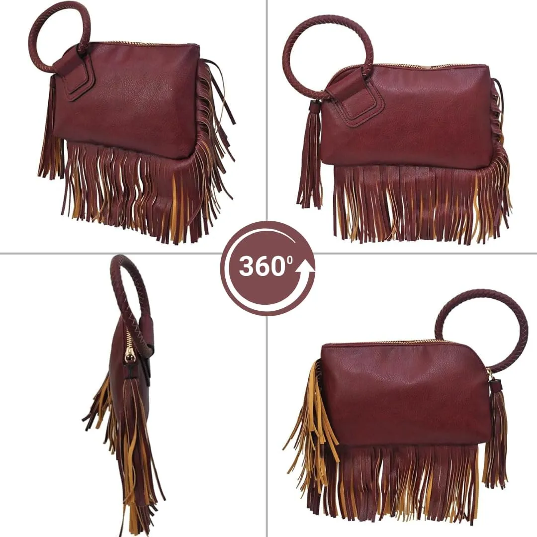 NGIL Women's Faux Leather Mini Wristlet Purse With Fringe Tassel, Wristlet Wallet Women's Handbag