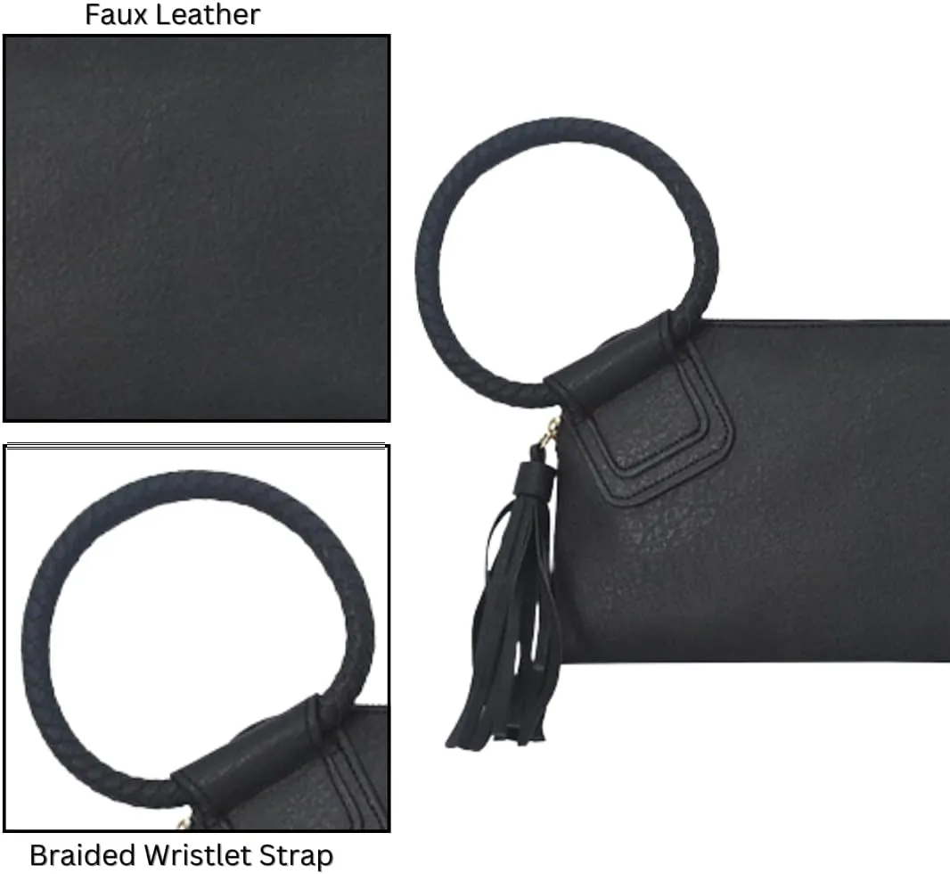 NGIL Women's Faux Leather Mini Wristlet Purse With Fringe Tassel, Wristlet Wallet Women's Handbag