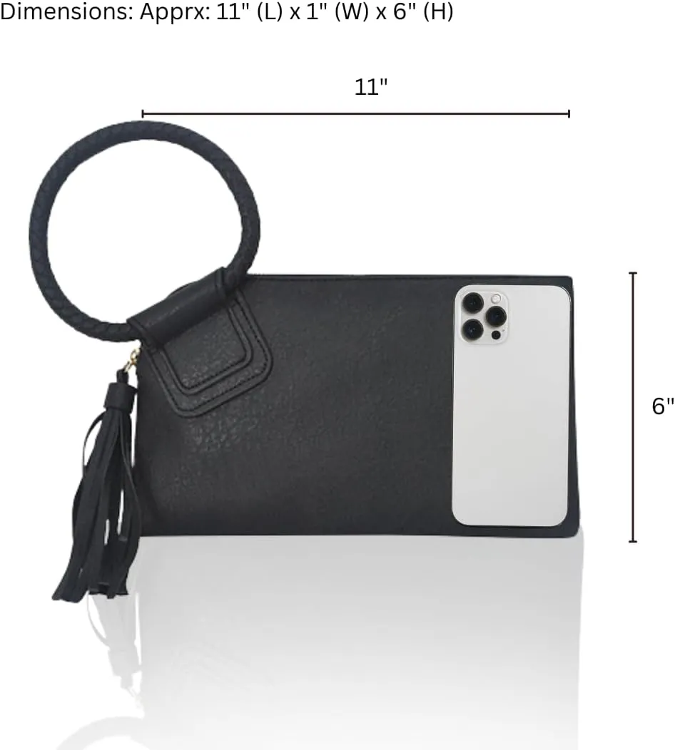 NGIL Women's Faux Leather Mini Wristlet Purse With Fringe Tassel, Wristlet Wallet Women's Handbag