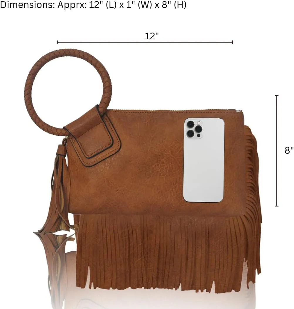 NGIL Women's Faux Leather Mini Wristlet Purse With Fringe Tassel, Wristlet Wallet Women's Handbag