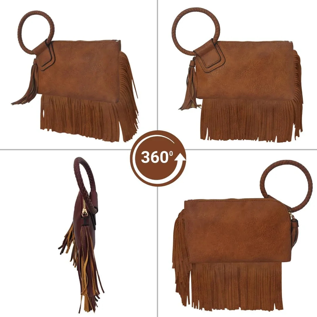 NGIL Women's Faux Leather Mini Wristlet Purse With Fringe Tassel, Wristlet Wallet Women's Handbag