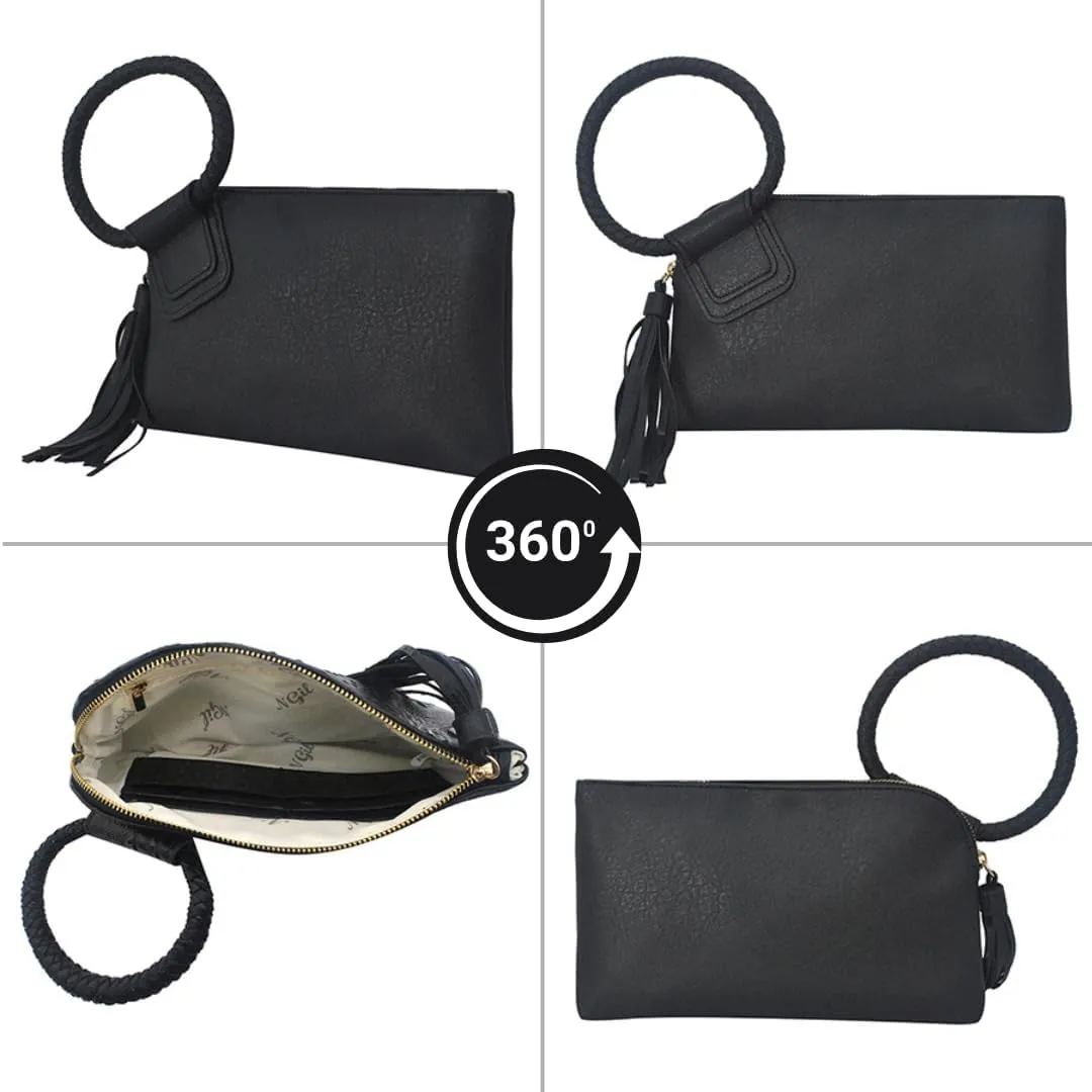 NGIL Women's Faux Leather Mini Wristlet Purse With Fringe Tassel, Wristlet Wallet Women's Handbag
