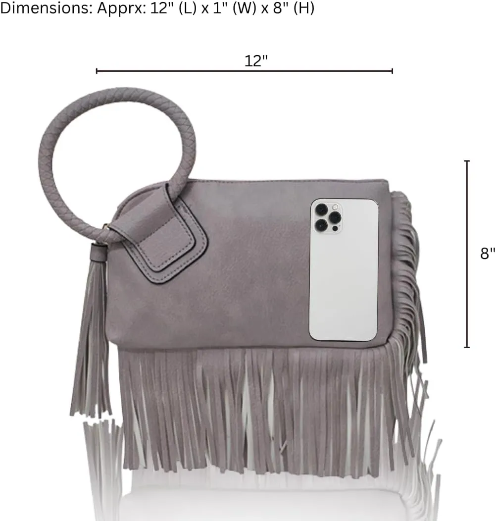 NGIL Women's Faux Leather Mini Wristlet Purse With Fringe Tassel, Wristlet Wallet Women's Handbag