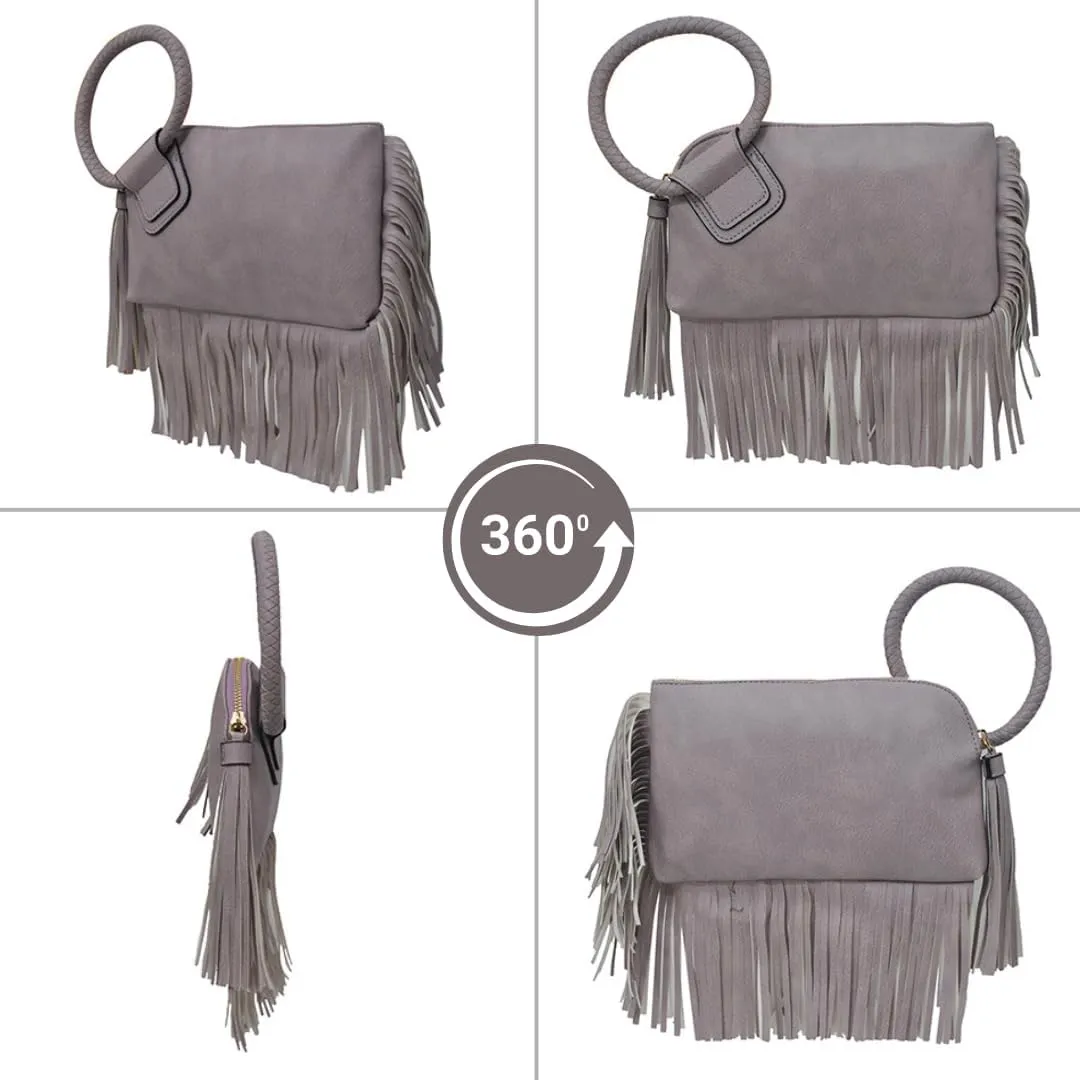 NGIL Women's Faux Leather Mini Wristlet Purse With Fringe Tassel, Wristlet Wallet Women's Handbag