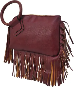 NGIL Women's Faux Leather Mini Wristlet Purse With Fringe Tassel, Wristlet Wallet Women's Handbag