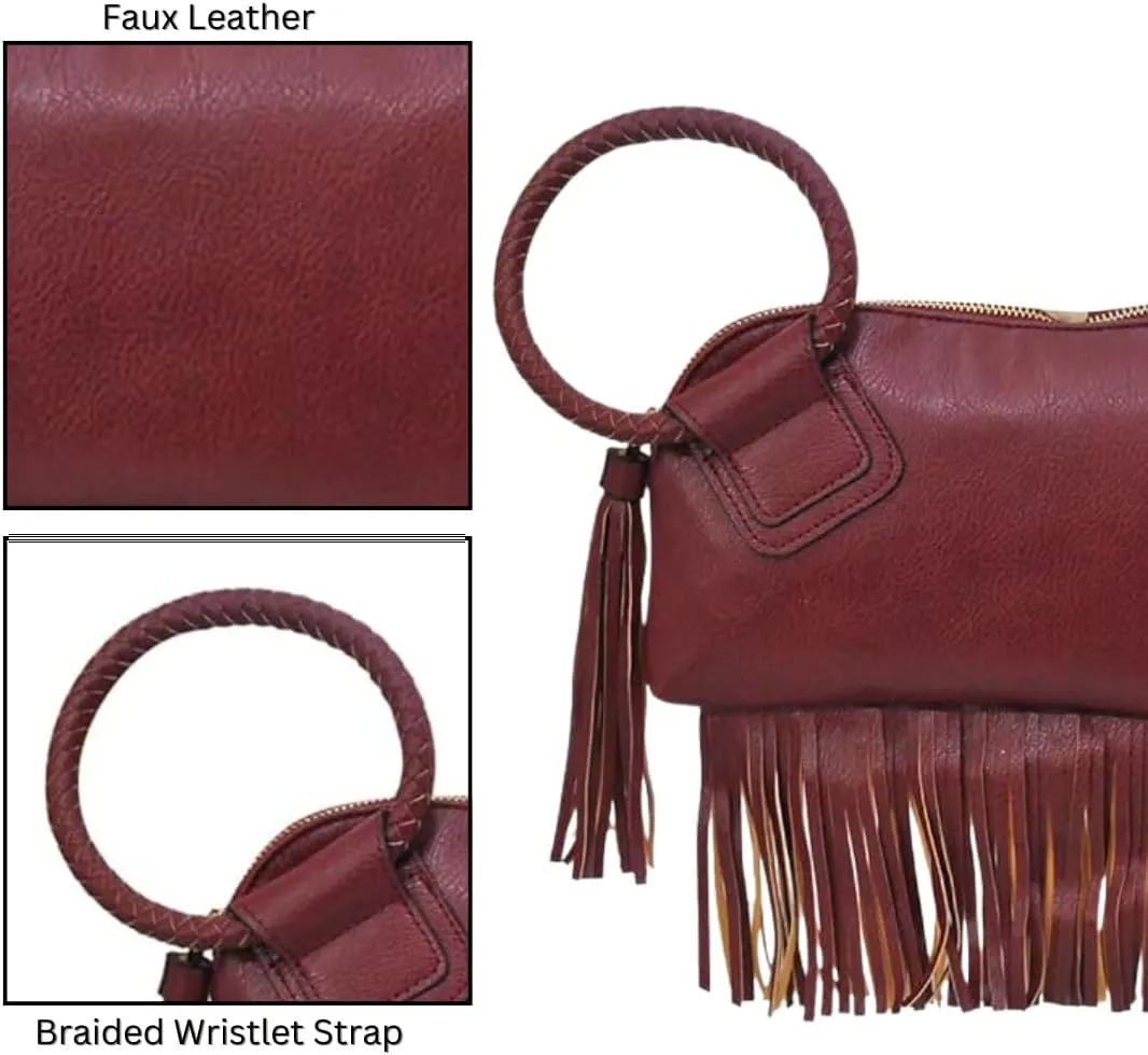 NGIL Women's Faux Leather Mini Wristlet Purse With Fringe Tassel, Wristlet Wallet Women's Handbag