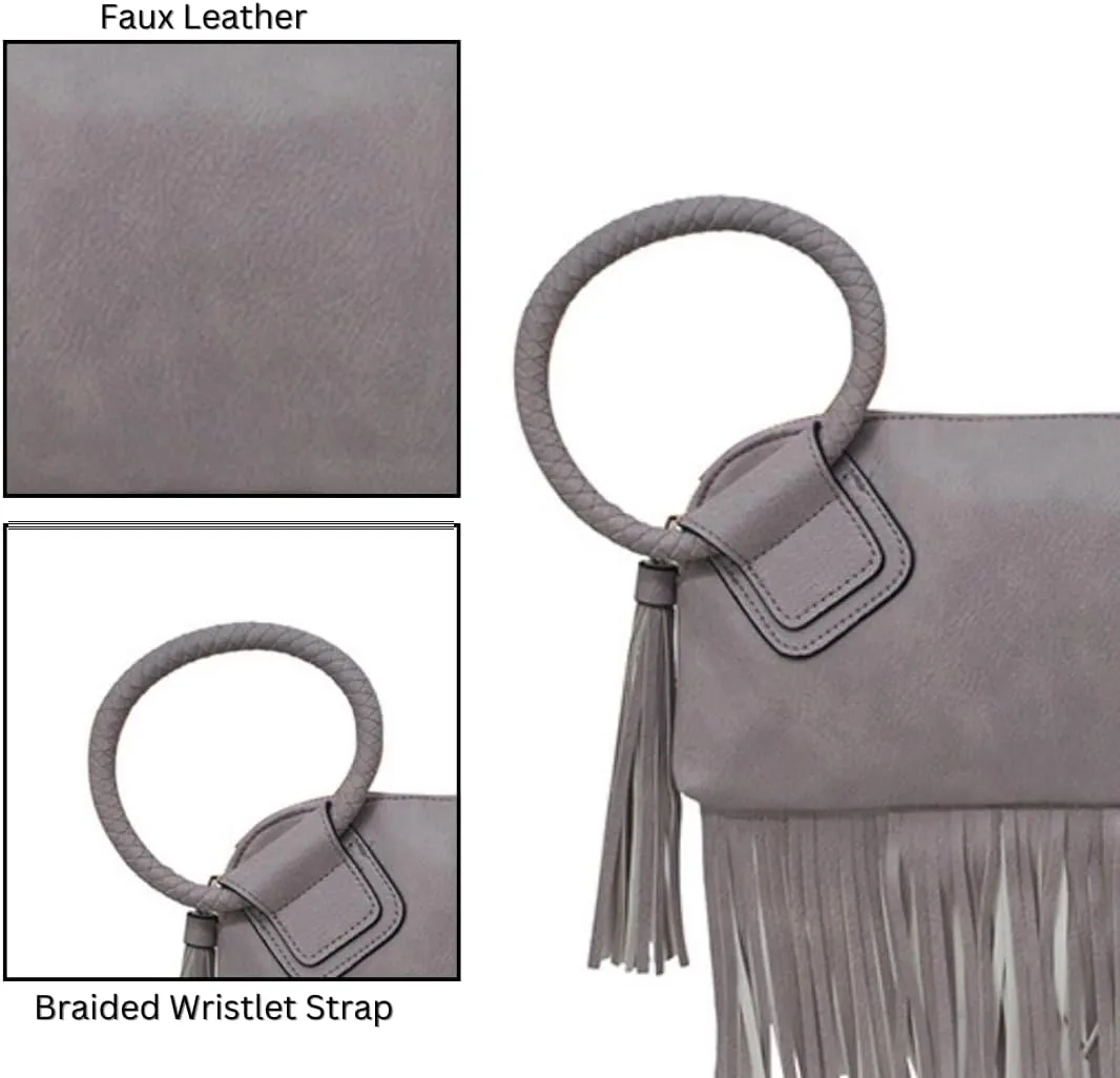 NGIL Women's Faux Leather Mini Wristlet Purse With Fringe Tassel, Wristlet Wallet Women's Handbag