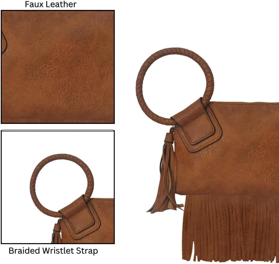 NGIL Women's Faux Leather Mini Wristlet Purse With Fringe Tassel, Wristlet Wallet Women's Handbag