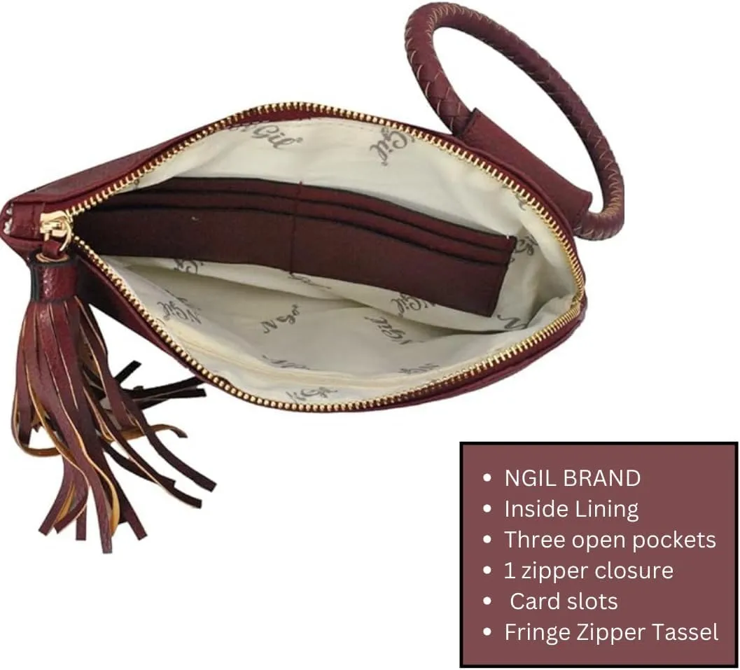 NGIL Women's Faux Leather Mini Wristlet Purse With Fringe Tassel, Wristlet Wallet Women's Handbag
