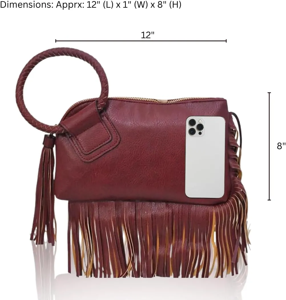NGIL Women's Faux Leather Mini Wristlet Purse With Fringe Tassel, Wristlet Wallet Women's Handbag