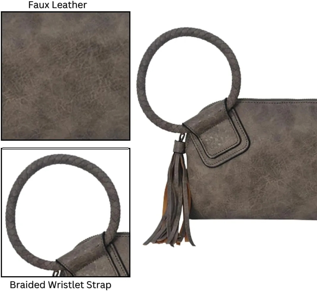 NGIL Women's Faux Leather Mini Wristlet Purse With Fringe Tassel, Wristlet Wallet Women's Handbag