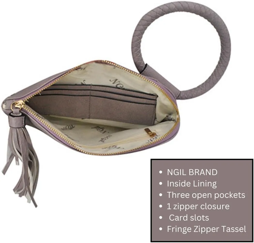 NGIL Women's Faux Leather Mini Wristlet Purse With Fringe Tassel, Wristlet Wallet Women's Handbag