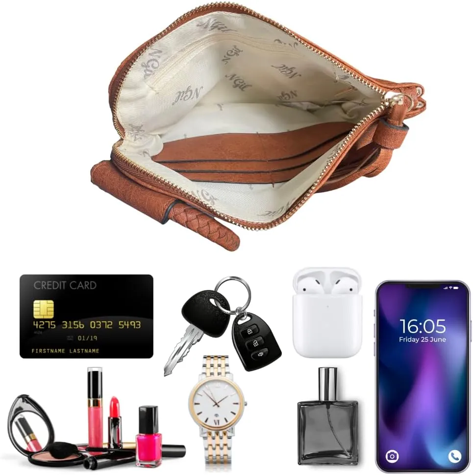 NGIL Women's Faux Leather Mini Wristlet Purse With Fringe Tassel, Wristlet Wallet Women's Handbag