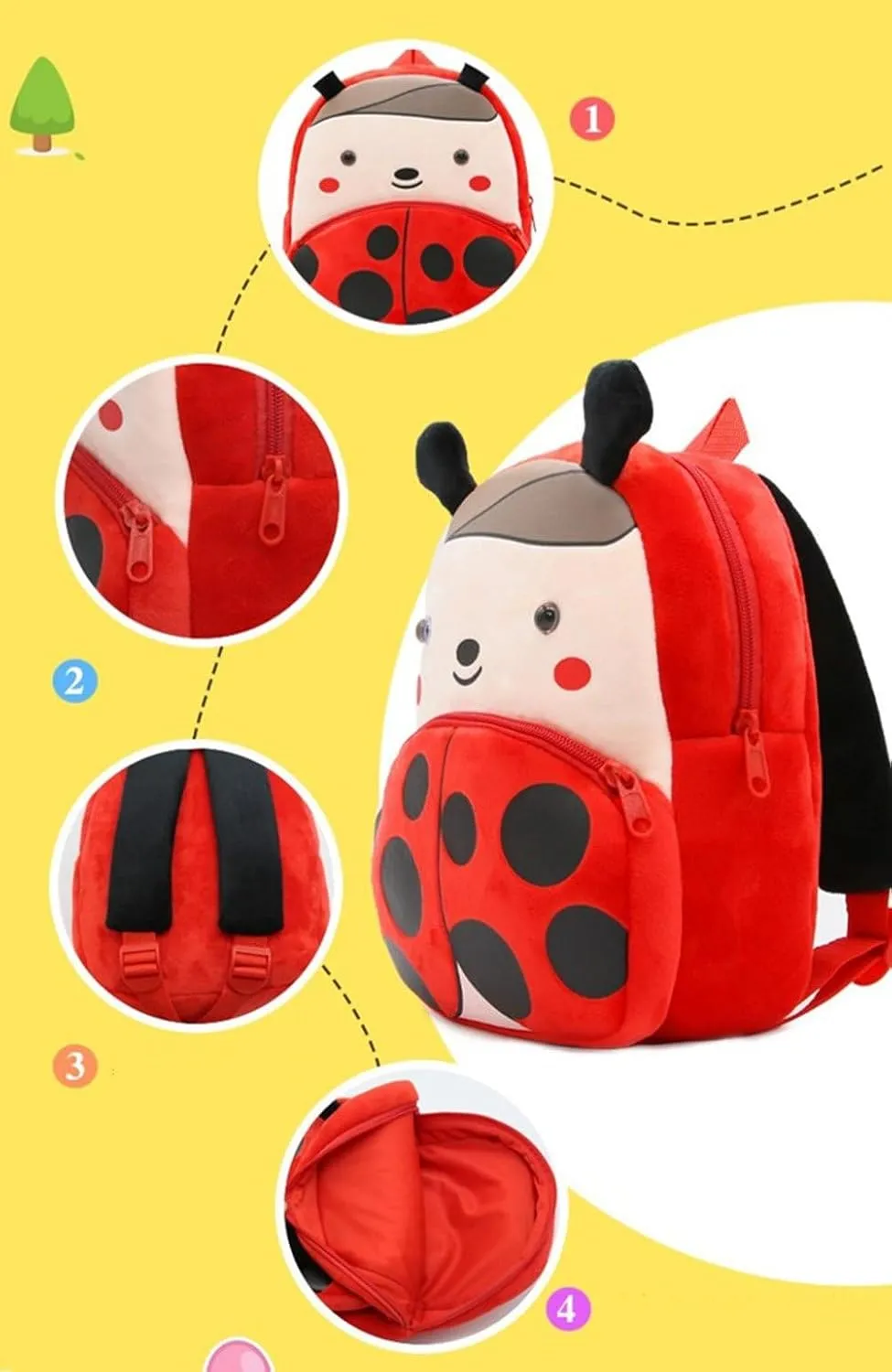 NICE CHOICE Cute Toddler Backpack Toddler Bag Plush Animal Cartoon Mini Travel Bag for Baby Girl Boy 2-6 Years(Beetle)