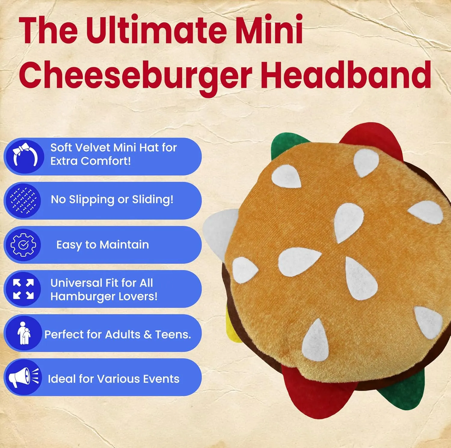Nicky Bigs Novelties Mini Food Hat Headband - Vendor Costume Attire Accessory - Fun Headband for Adults