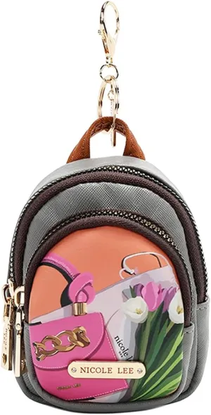 Nicole Lee Mini Backpack Coin Purse Keychain, Vegan Leather (VIOLET BLOSSOM)