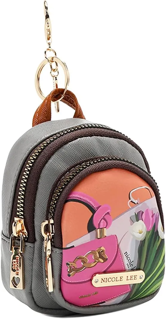 Nicole Lee Mini Backpack Coin Purse Keychain, Vegan Leather (VIOLET BLOSSOM)