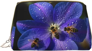 Nighttime Nectar Print Cute Small Makeup Bag, Leather Cosmetic Bags for Purse Women Gifts Make Up Organizer Travelling