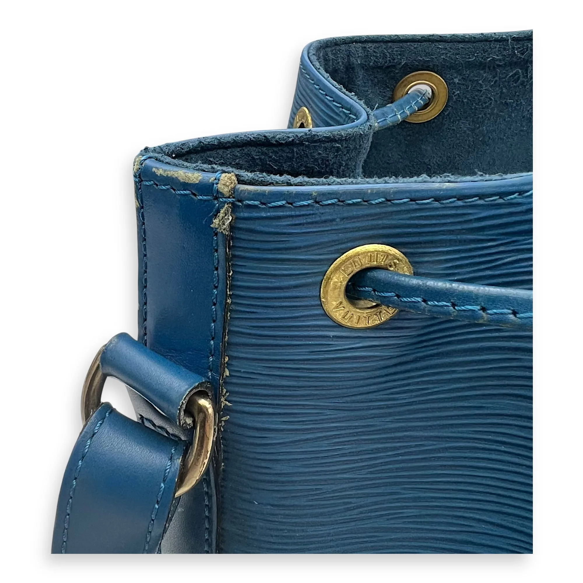 Noe Bucket Bag Blue in Epi Leather, Gold hardware