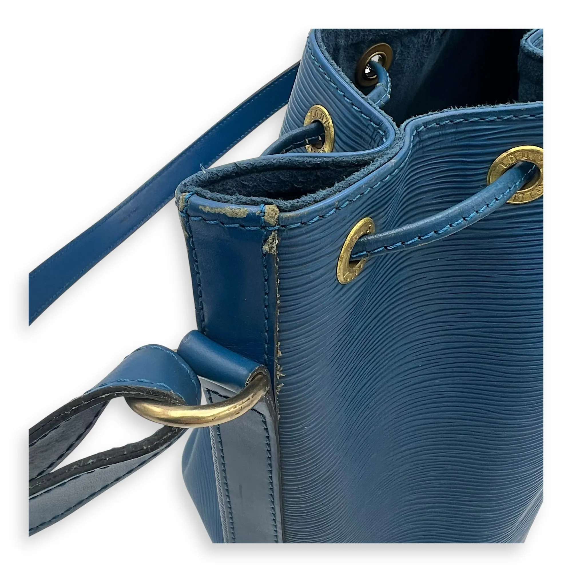 Noe Bucket Bag Blue in Epi Leather, Gold hardware