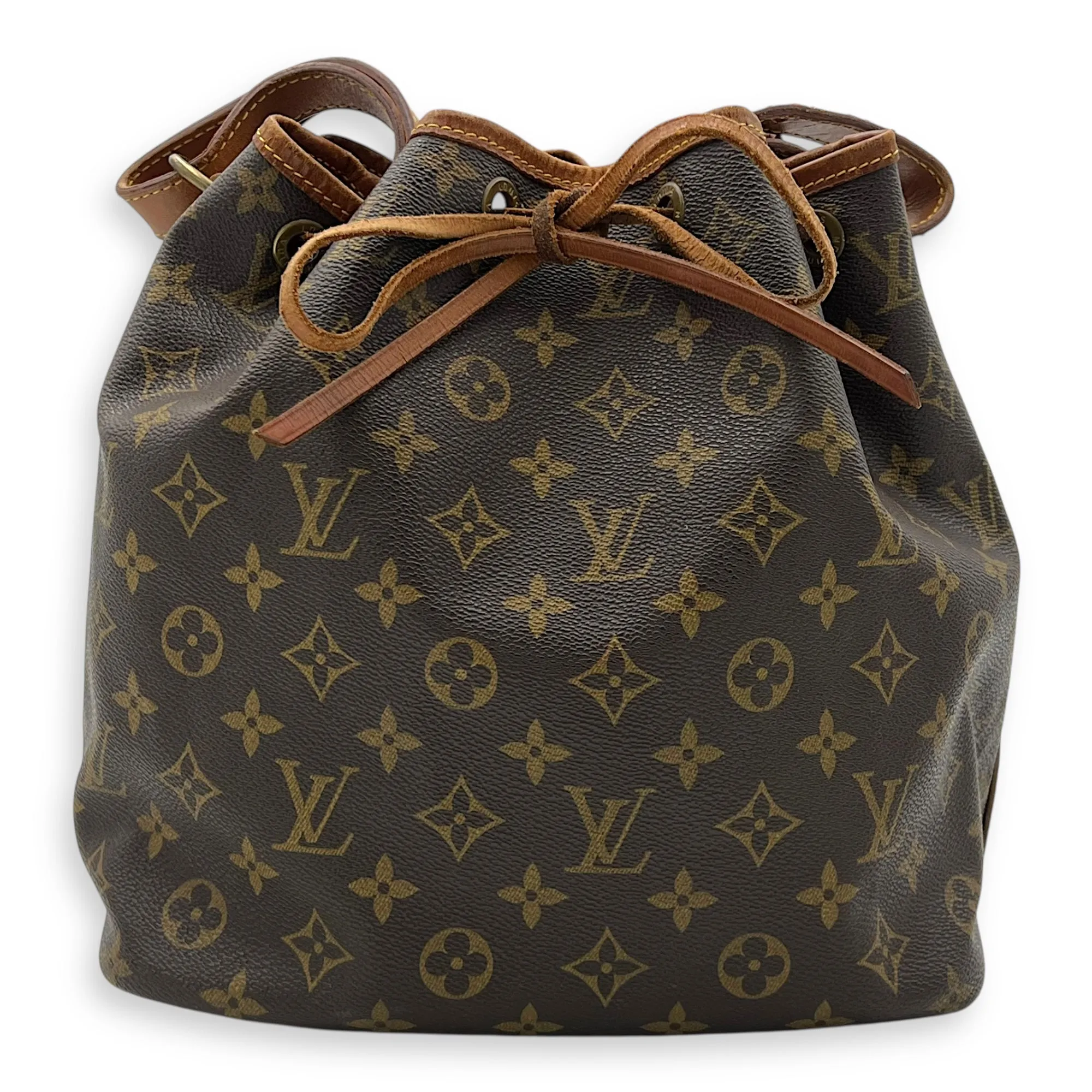 Noe Petit Brown Bucket Bag in Monogram Coated Canvas, Gold hardware