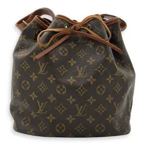 Noe Petit Brown Bucket Bag in Monogram Coated Canvas, Gold hardware