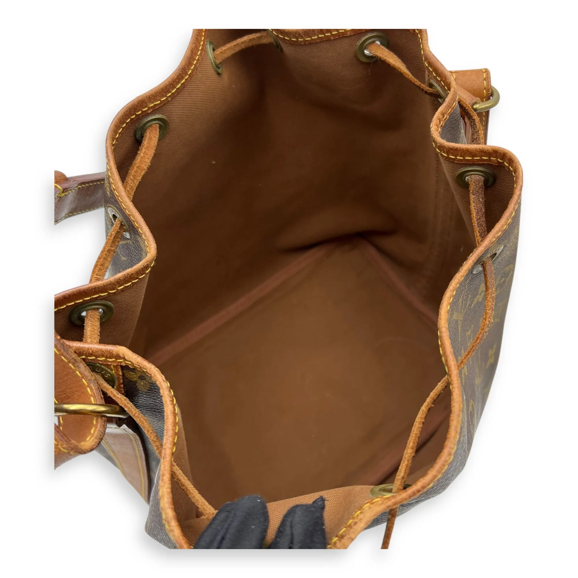 Noe Petit Brown Bucket Bag in Monogram Coated Canvas, Gold hardware