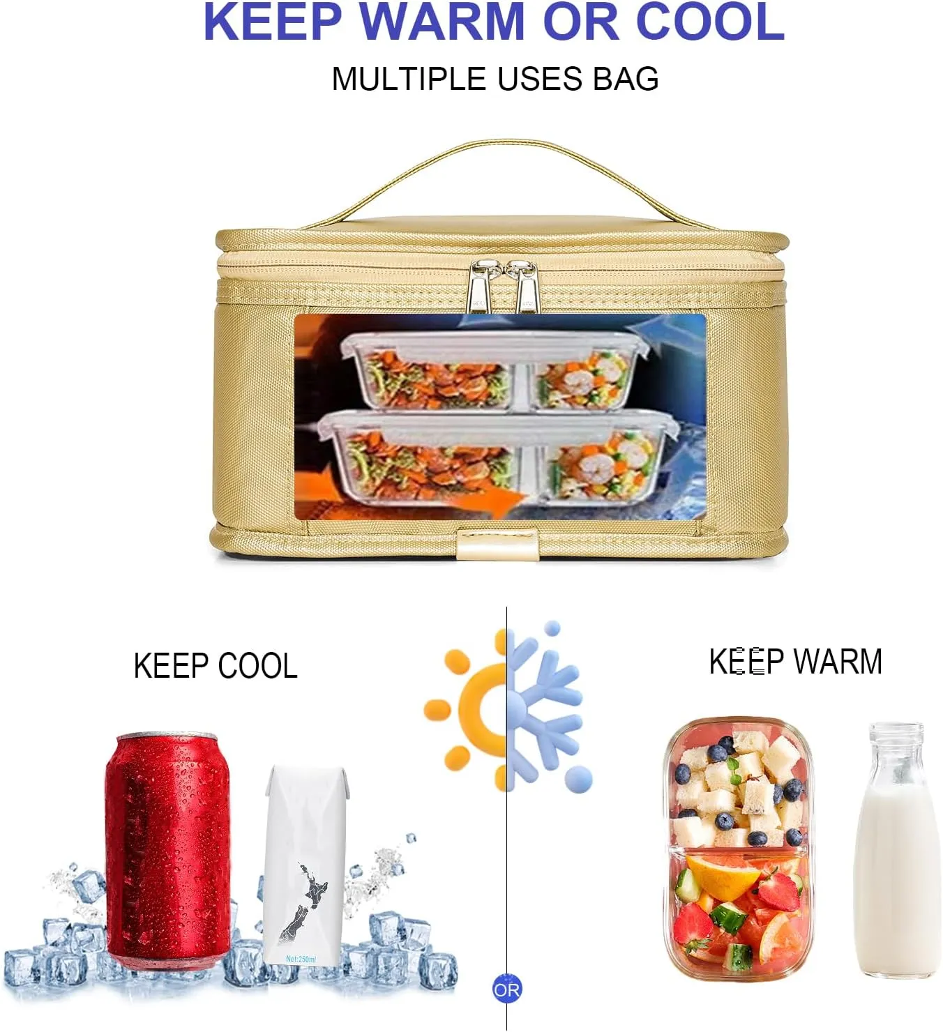 NOL Natural Organic Lifestyle Small Lunch Bag Mini Lunch Box Insulated Lunch Bag for Men/Women Leakproof Cooler Tote Bag Lightweight Nylon Waterproof Lunch Box For Work,Gold