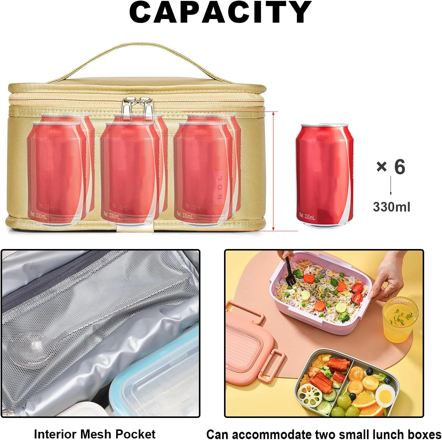 NOL Natural Organic Lifestyle Small Lunch Bag Mini Lunch Box Insulated Lunch Bag for Men/Women Leakproof Cooler Tote Bag Lightweight Nylon Waterproof Lunch Box For Work,Gold