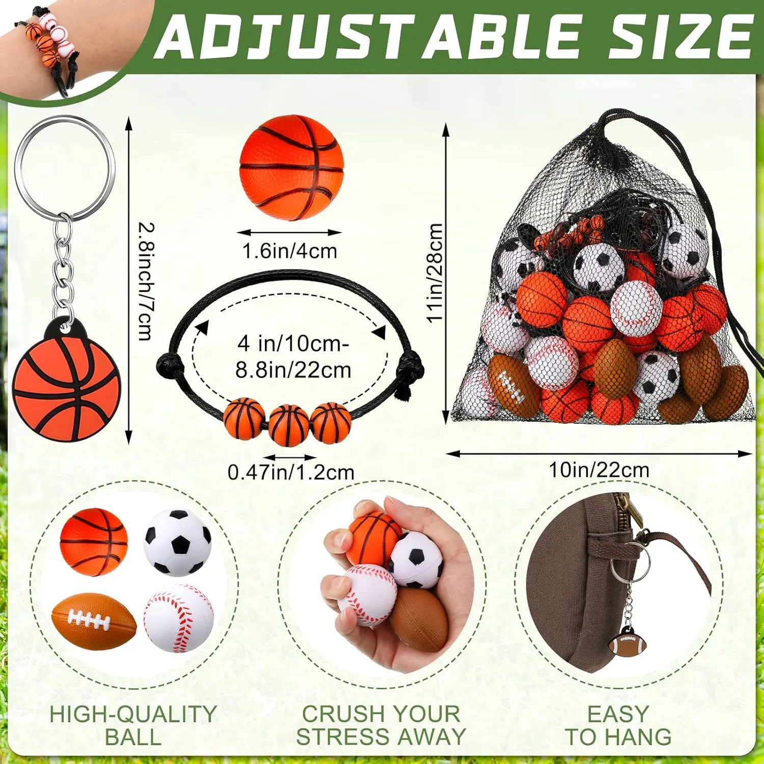Nosiny 108 Pcs Sportball Party Favors Bulk 36 Pcs Sport Keychain Gifts 36 Pcs Sportball Stress Balls 36 Pcs Charm Bracelets for Team Birthday Party Supplies